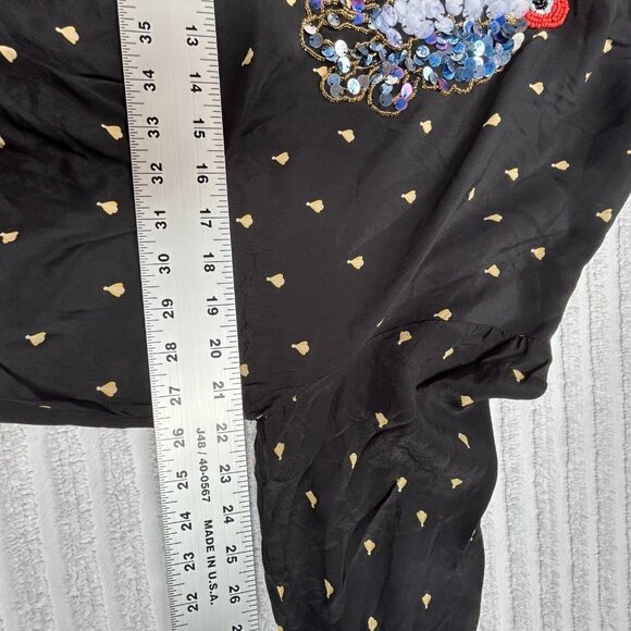 Women's Long Flutter Sleeve Pullover Sheer Blouse Top Sequin Beads Black Stretch - Picture 5 of 8